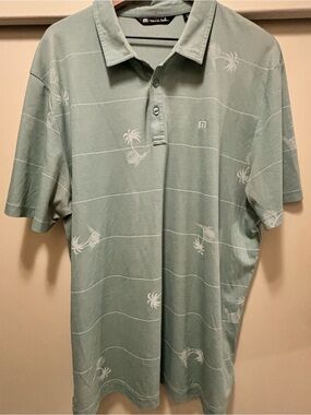 Travis Mathew Light Sage Green Short-Sleeve Polo with Palm Motif 2X
